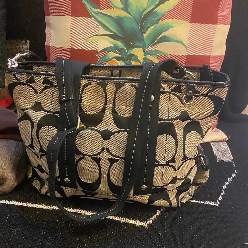 Coach Black and Cream Signature Tote